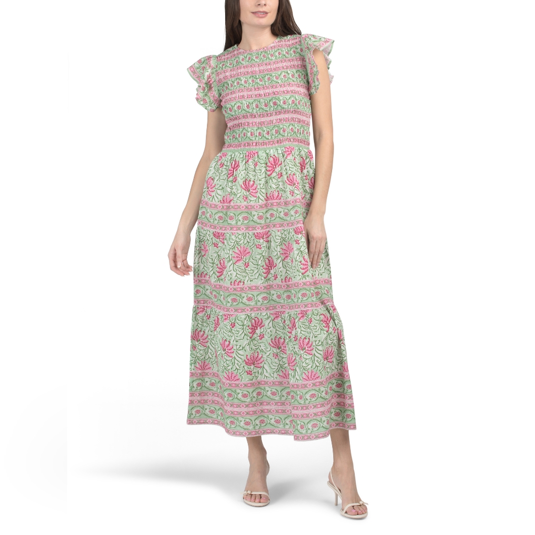 Nwt - Bindu Smocked Bodice Flutter Sleeve Tiered Floral Maxi Dress - Size Xl